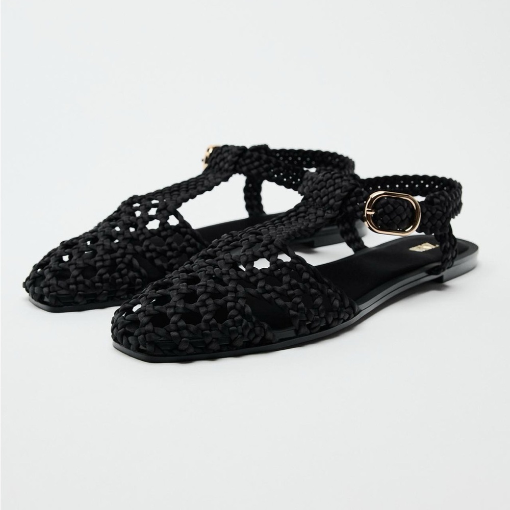 Zara flat cage sandals size 8 brand new with tags black